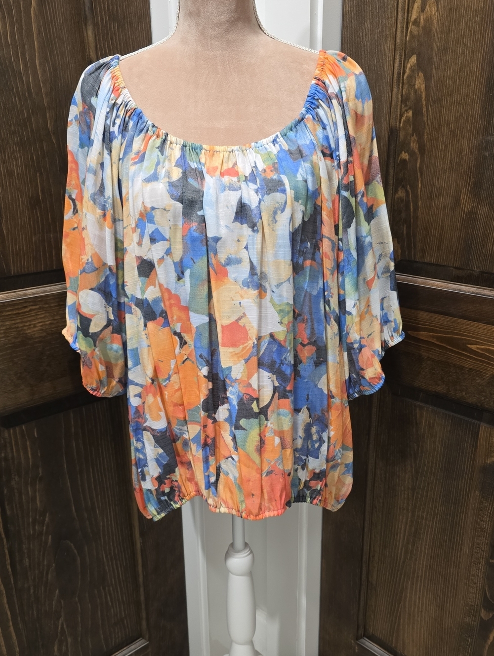 Skye's the Limit Multicolor Floral Peasant Blouse in Blue, Orange and  Cream
